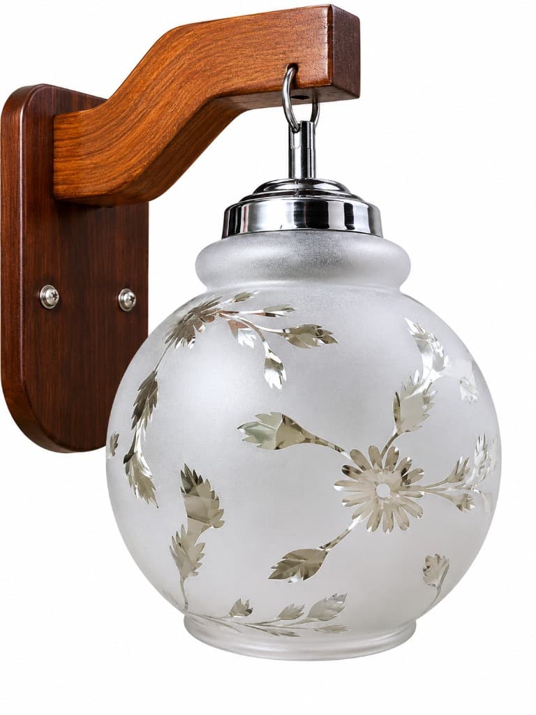 Vintage Floral Globe Wood Wall Sconce 2
