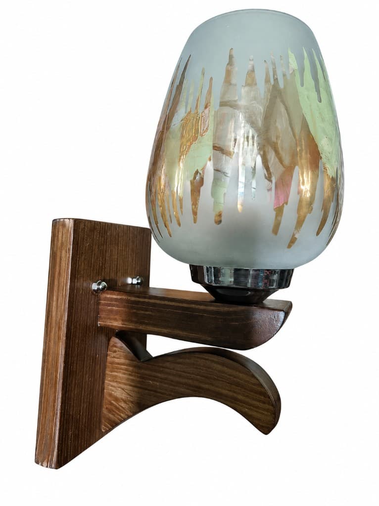 Retro Drip Glass Globe Wood Wall Sconce 1