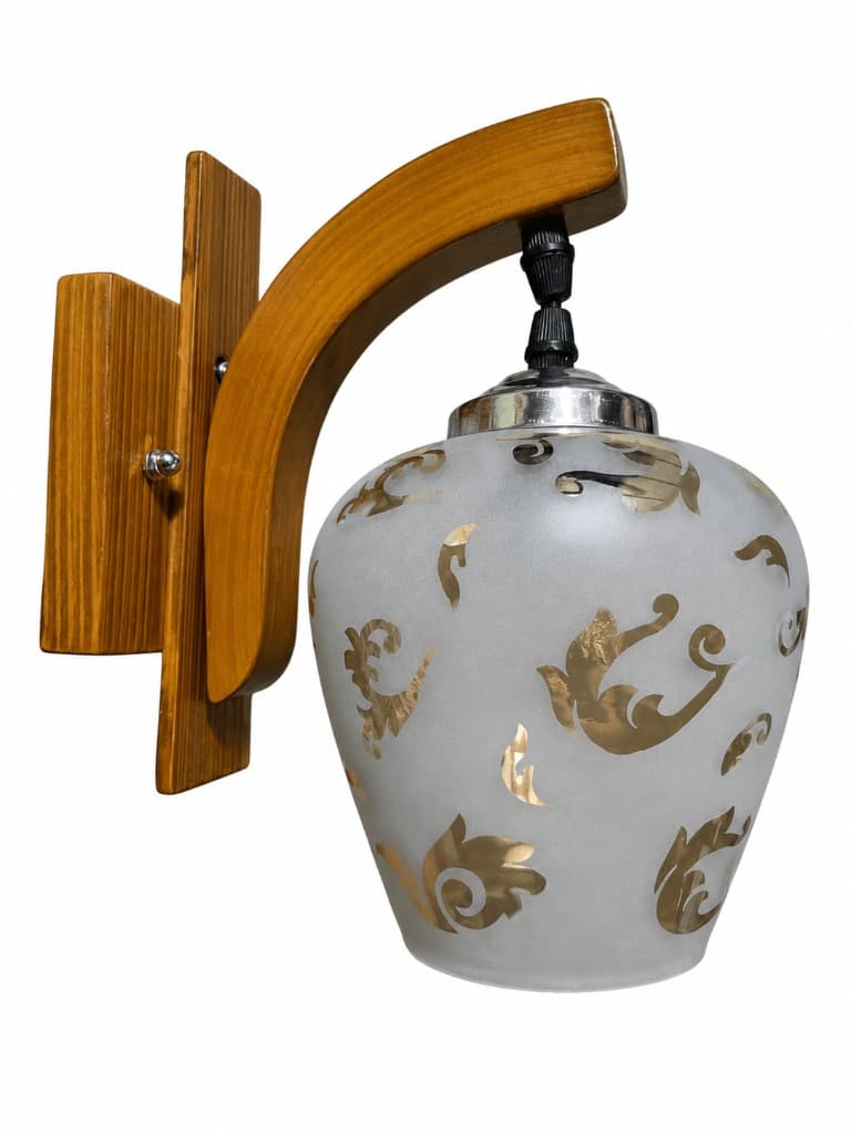 Classic Gold Leaf Frosted Glass Wood Wall Sconce 1