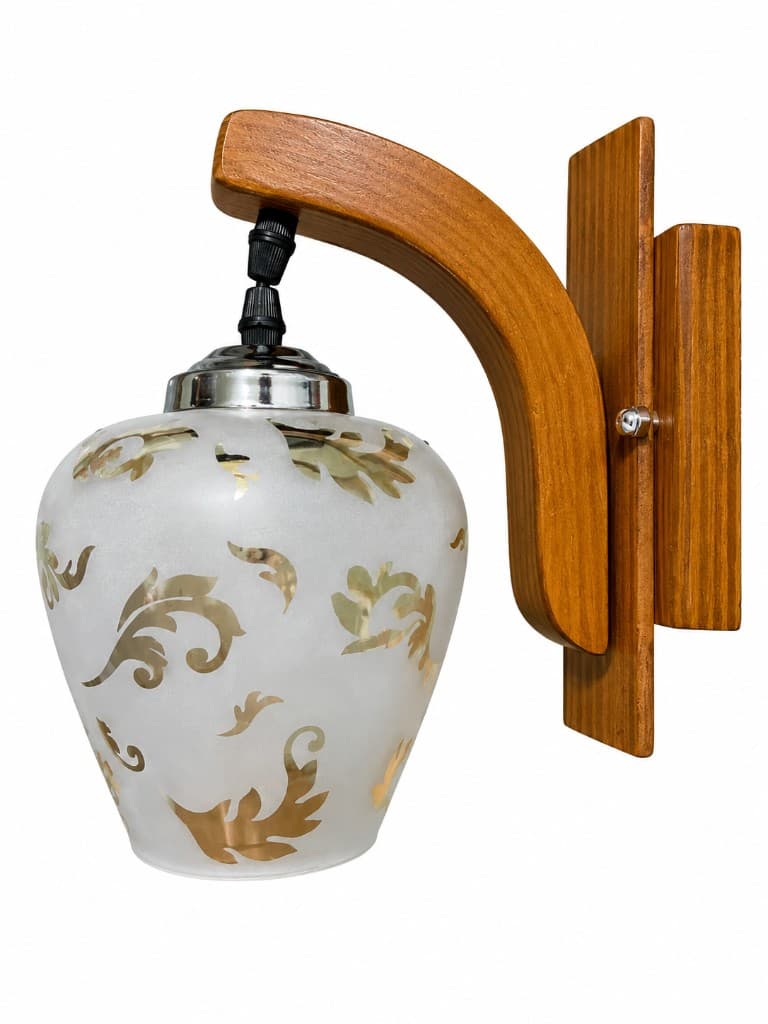 Classic Gold Leaf Frosted Glass Wood Wall Sconce 2