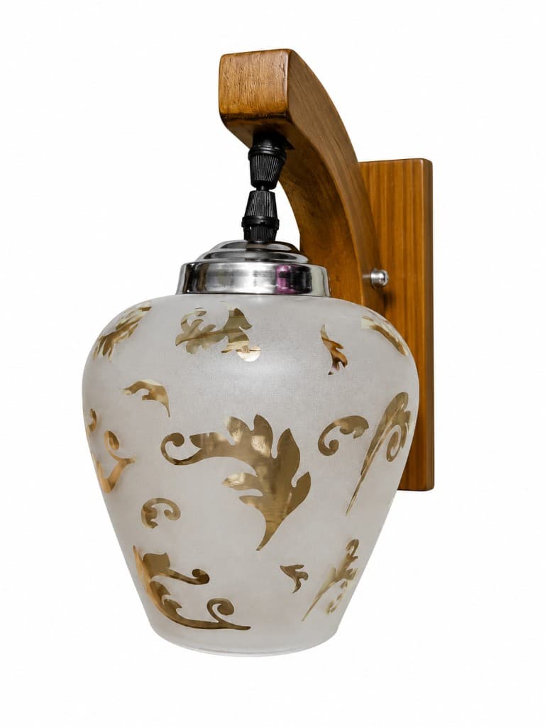 Classic Gold Leaf Frosted Glass Wood Wall Sconce 3