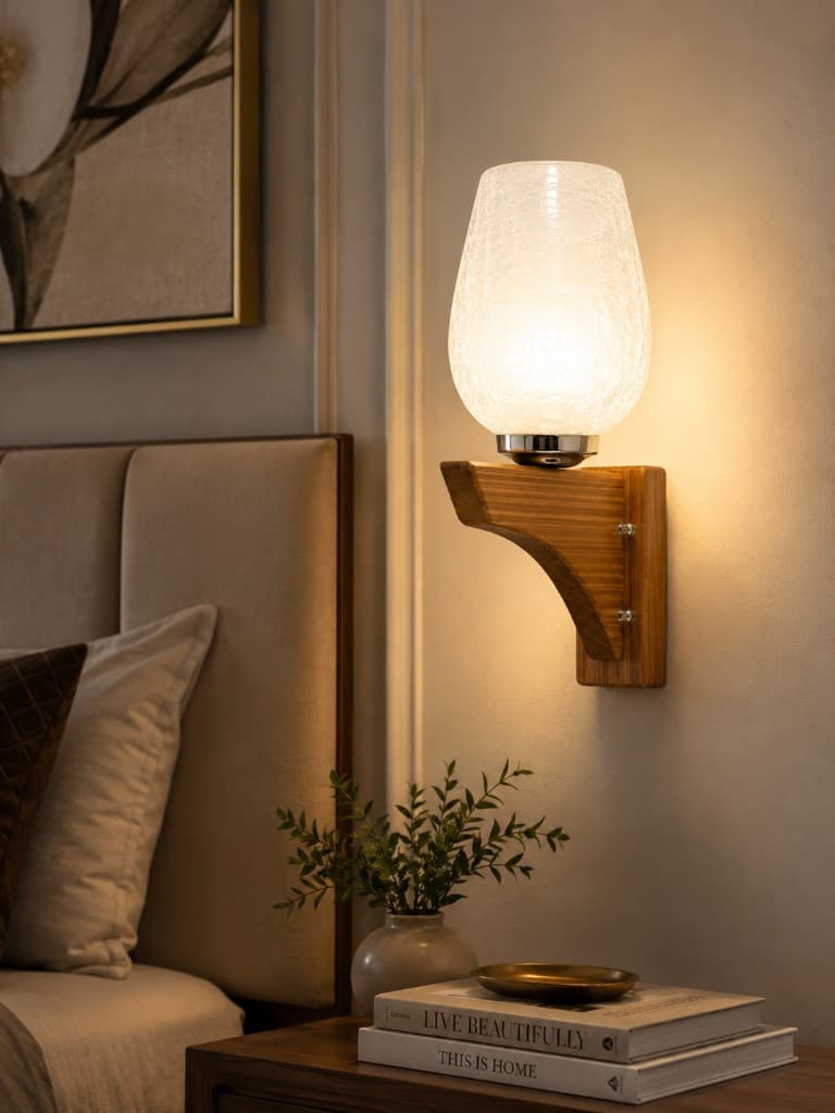 Crackle Lace Glass Wood Wall Sconce