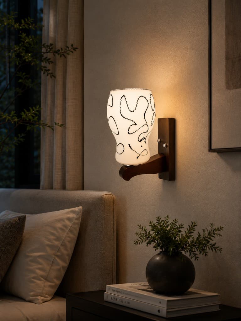 Abstract Line Pattern Glass Wood Wall Sconce