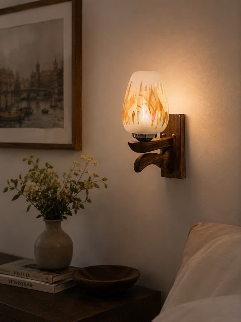 Retro Drip Glass Globe Wood Wall Sconce