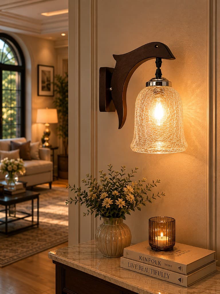 Sculptural Dolphin Wall Sconce with Crackle Glass